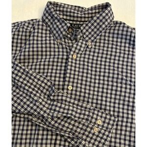 Lauren Ralph Lauren‎ Mens Shirt 17 32/33 Blue White Check Button Down Slim Fit